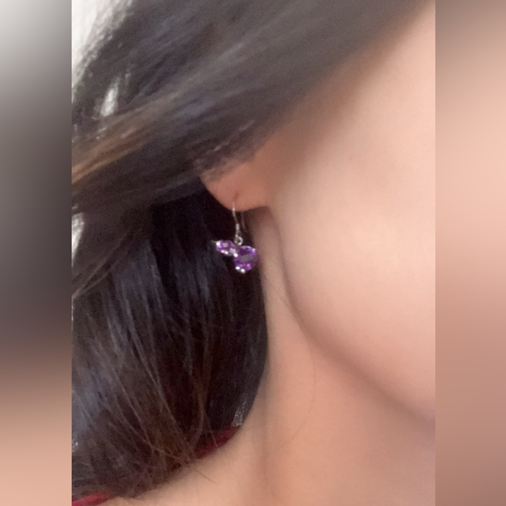 purple crystal bird silver earrings amethyst